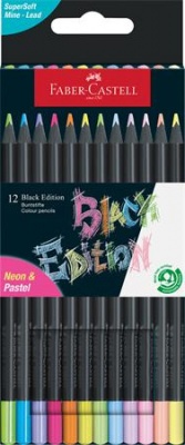 Színes ceruza készlet, háromszögletű, FABER-CASTELL "Black Edition",  6-6 különböző neon és pasztell szín